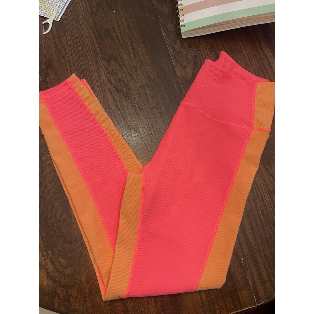 Wilo Womens Pink Peach Ribbed Contrast Leggings Size Small